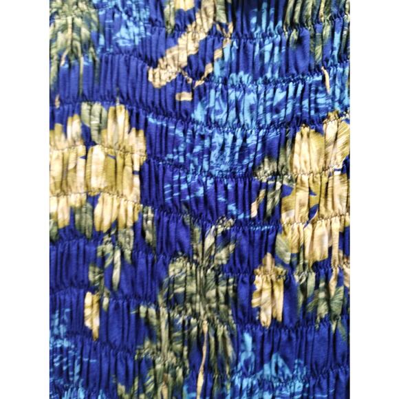 Aloha Hut OS PLUS SIZE Hawaiian Blue Beach Floral Stretch Shirred Midi Dress - Picture 3 of 6